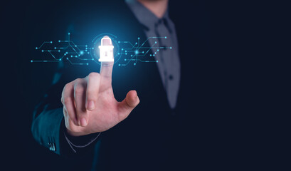 Cybersecurity and privacy concepts to protect data. Lock icon and internet network security...