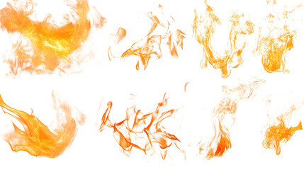 Vibrant Fire Flames Set Isolated on Transparent Background for Creative Design Projects