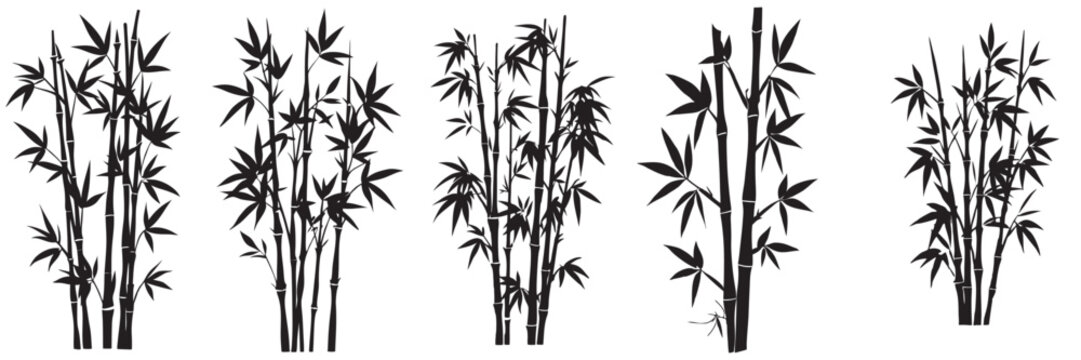 set of a bamboo silhouette vector design, bamboo tree branches icon vector illustration