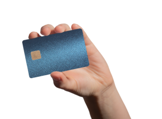 Hand holding a glossy, pearlescent bank card, symbolizing modern technology for cashless payments