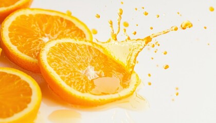 Fresh orange slices with juice splash