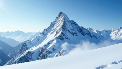 Majestic snow-covered mountain peak, untouched powder, winter wonderland , hills, solitude, mountain range