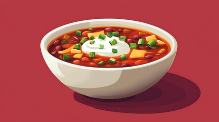 Chili con carne bowl with food illustration.