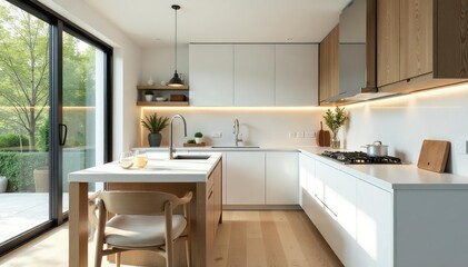 Modern kitchen renovation showcasing sleek countertops and new cabinetry Bright, airy space , countertops, kitchen remodel