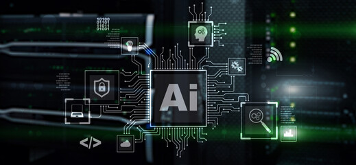 Artificial Intelligence Processor Concept. Abstract server background