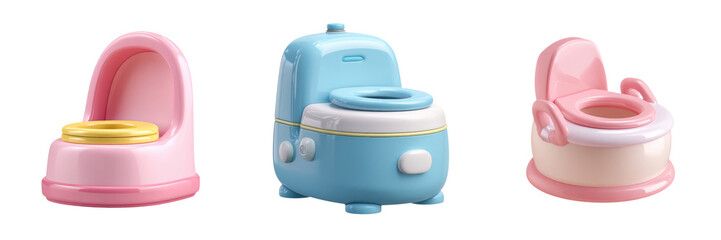 Fototapeta premium Baby potty training seat set with pink and blue colors, designed for toddlers to learn toilet use comfortably and safely