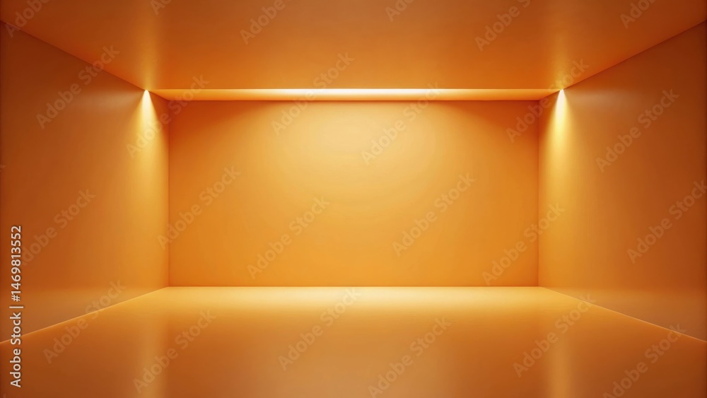 Poster Illuminated Amber Room A Minimalist Empty Space with Subtle Lighting for Product Presentation or Design Concepts
