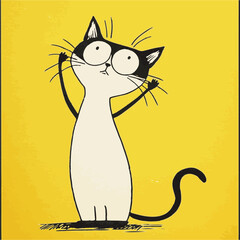 Cartoon Cat Illustration With Confused Expression On Yellow Background For Children