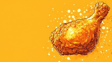 A Vibrant Illustration of a Crispy Fried Chicken Drumstick on a Bright Yellow Background