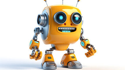 Old Robot Walking with Joyful Expression 3D Illustration