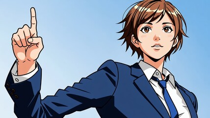 Anime-style-businesswoman-pointing-up-vector-illustration-professional-woman-character