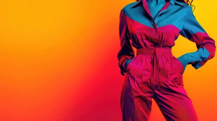Vibrant Portrait of Model in Colorful Fashion Against Bright Gradient Background