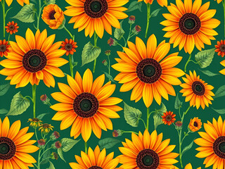 Seamless Pattern With Sunflowers