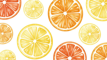 Watercolor Citrus Fruit Slices Seamless Pattern Background