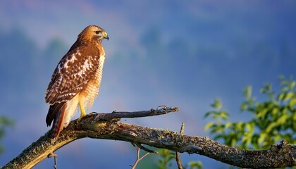 Fototapeta premium red tailed hawk perched on tree branch at arcadia marsh michigan wildlife photography