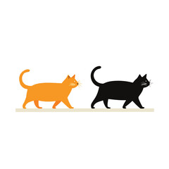 Orange And Black Cats Walking Illustration On White Background Minimalist Design