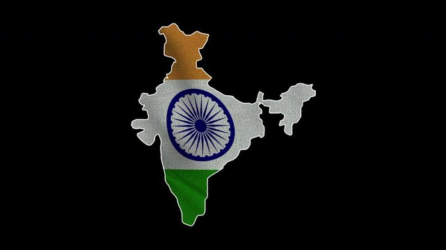 India map flag animation on black background. 4K