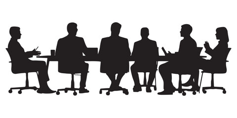 Silhouette of Business People in a Meeting, Business Meeting Silhouettes Diverse Group Teamwork Collaboration, Business People in a Meeting Around a Table, 