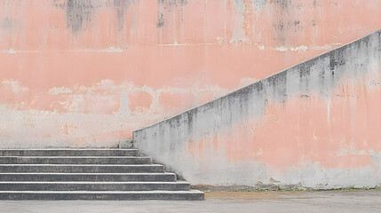 Weathered Concrete Steps Against a Peach-Colored Wall Architectural Photography