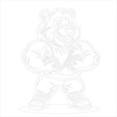 Vector Outline Illustration Of A Muscular Bear Holding A Basketball Cartoon Character
