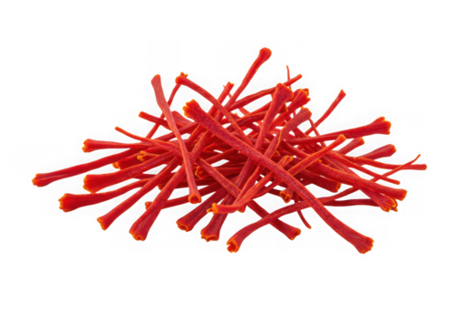 Pile of saffron threads isolated on white background
