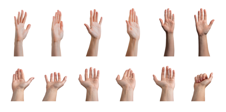 Hand raised in a wave, inviting gesture with fingers outstretched, signaling attention and