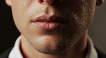 Obraz premium Close-up Portrait of a Man's Lips and Chin A Study in Masculine Facial Features and Texture