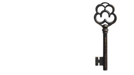Vintage Old Key Isolated on Transparent Background with Copy Space for Text