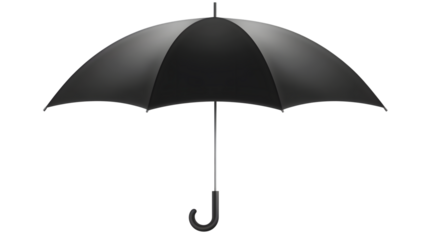 Elegant Black Umbrella Open on Transparent or White Background