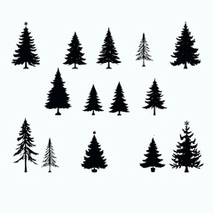 christmas trees silhouette on white background