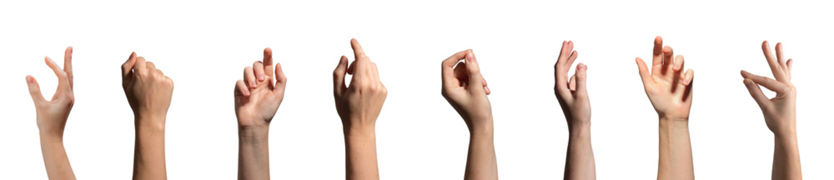 Hand raised with fingers in a fist gesture, signaling strength and position. Pinching motion with