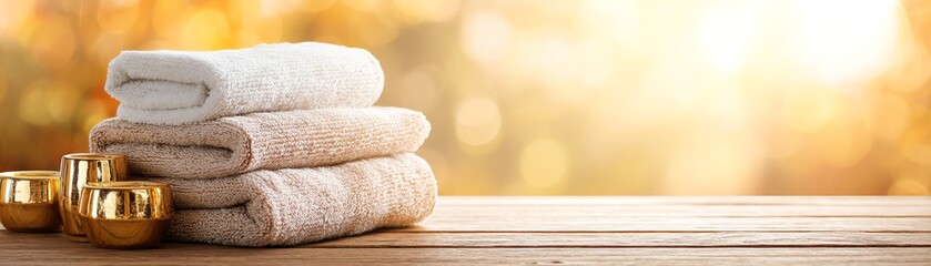 Spa towels with candles for relaxation therapy.