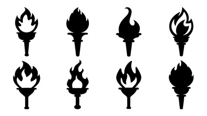 fire flame torch icon set vector art silhouette design