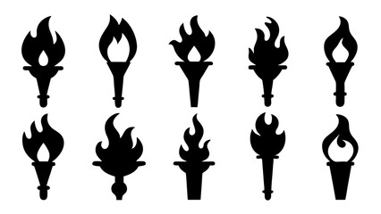 fire flame torch icon set vector art silhouette design