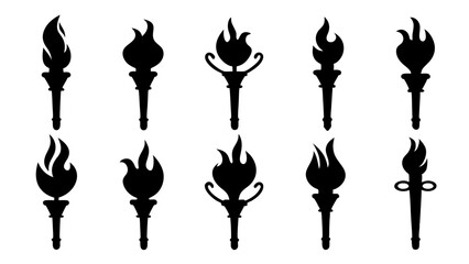 fire flame torch icon set vector art silhouette design