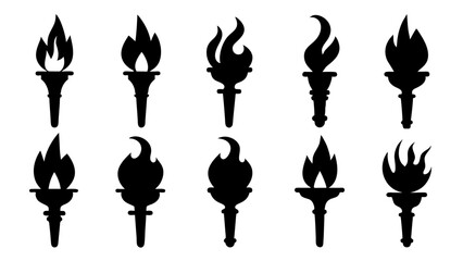 fire flame torch icon set vector art silhouette design