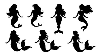 Set of mermaid silhouettes