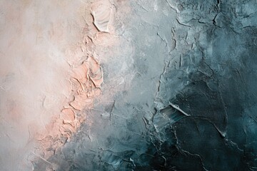 Naklejka premium Abstract art painting with textured, blended shades of peach and teal creating a dramatic, calming visual.
