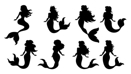 Set of mermaid silhouettes