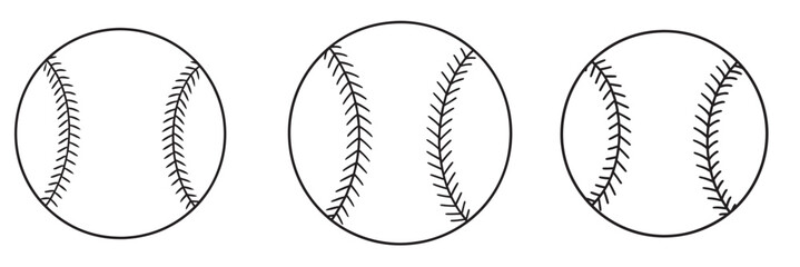 Set of baseball silhouette vector art illustration, Black and white line art
