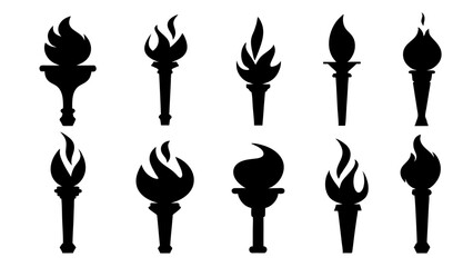 fire flame torch icon set vector art silhouette design