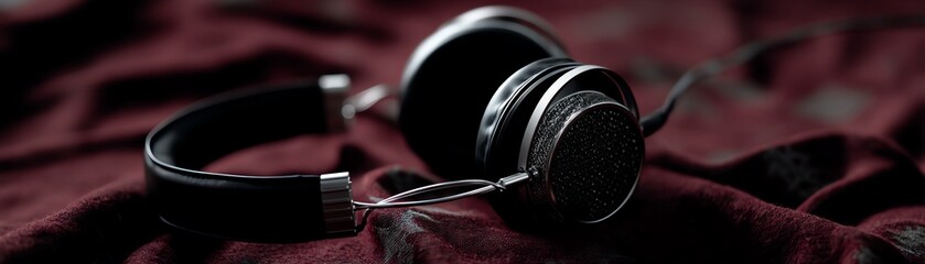 Stylish headphones resting on soft fabric.