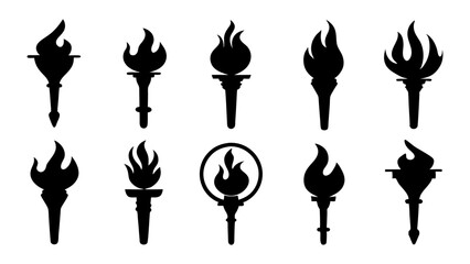 fire flame torch icon set vector art silhouette design