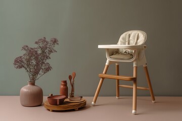 Stylish high chair with decorative elements.