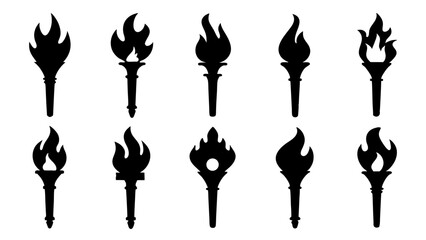 fire flame torch icon set vector art silhouette design