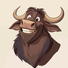 Happy Cartoon Wildebeest Smiling Portrait Vector Illustration Graphic Design Element © PUSPO