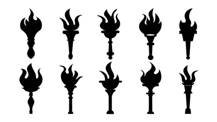 fire flame torch icon set vector art silhouette design