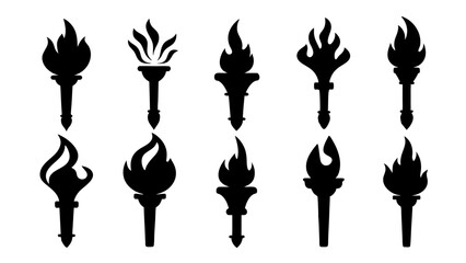 fire flame torch icon set vector art silhouette design