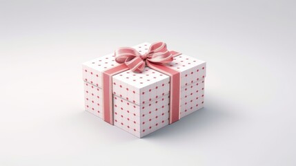Elegant Polka Dot Gift Box with the colorful Ribbon on Light Background


