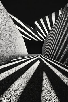 Fototapeta A black and white photo of a city street with a lot of lines and shadows